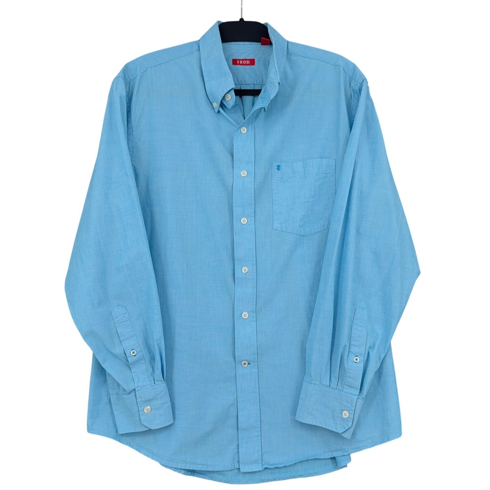 IZOD Button Down Mens L 100% Cotton Blue Long Sleeve Shirt